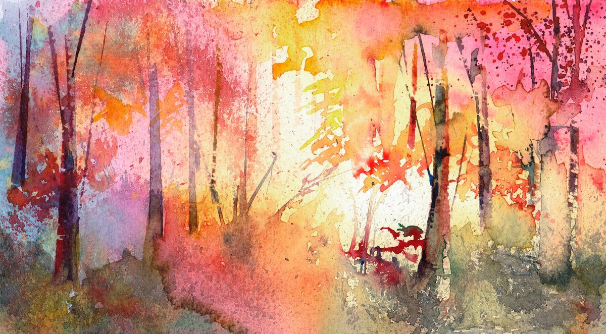 Autumn woodland, Original Watercolour Painting by Anjana Cawdell