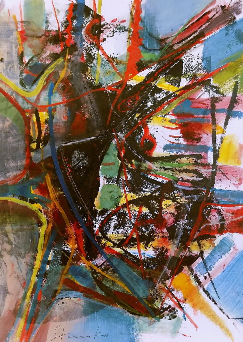 Abstract Acrylic Painting By Stanislav Bojankov, 20 X 28", Improvisation-Xi, Original Artwork