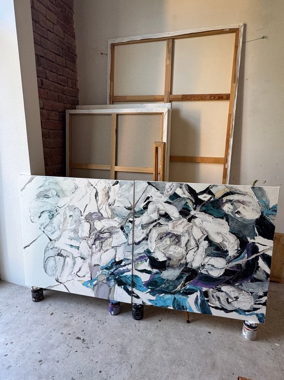 Blue Heart Bloom. Diptych