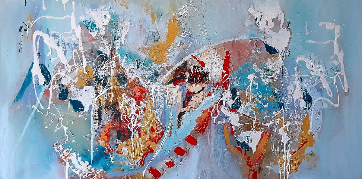 Abstract Acrylic Painting By Snezana Djordjevic, 39 X 20", Balkan, Original Artwork