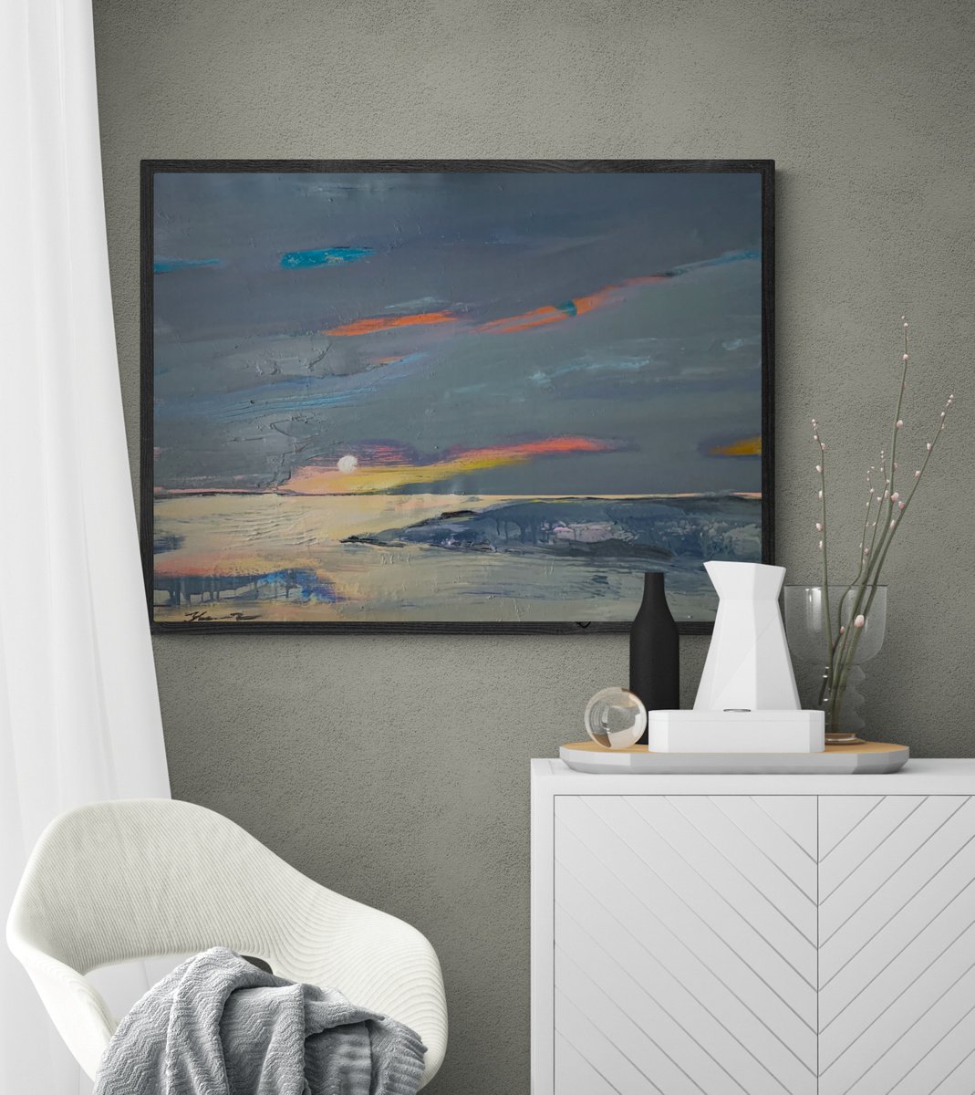 Expressive Landscape Acrylic Painting By Yaroslav Yasenev, 31 X 24", Spring Evening, Original Artwork