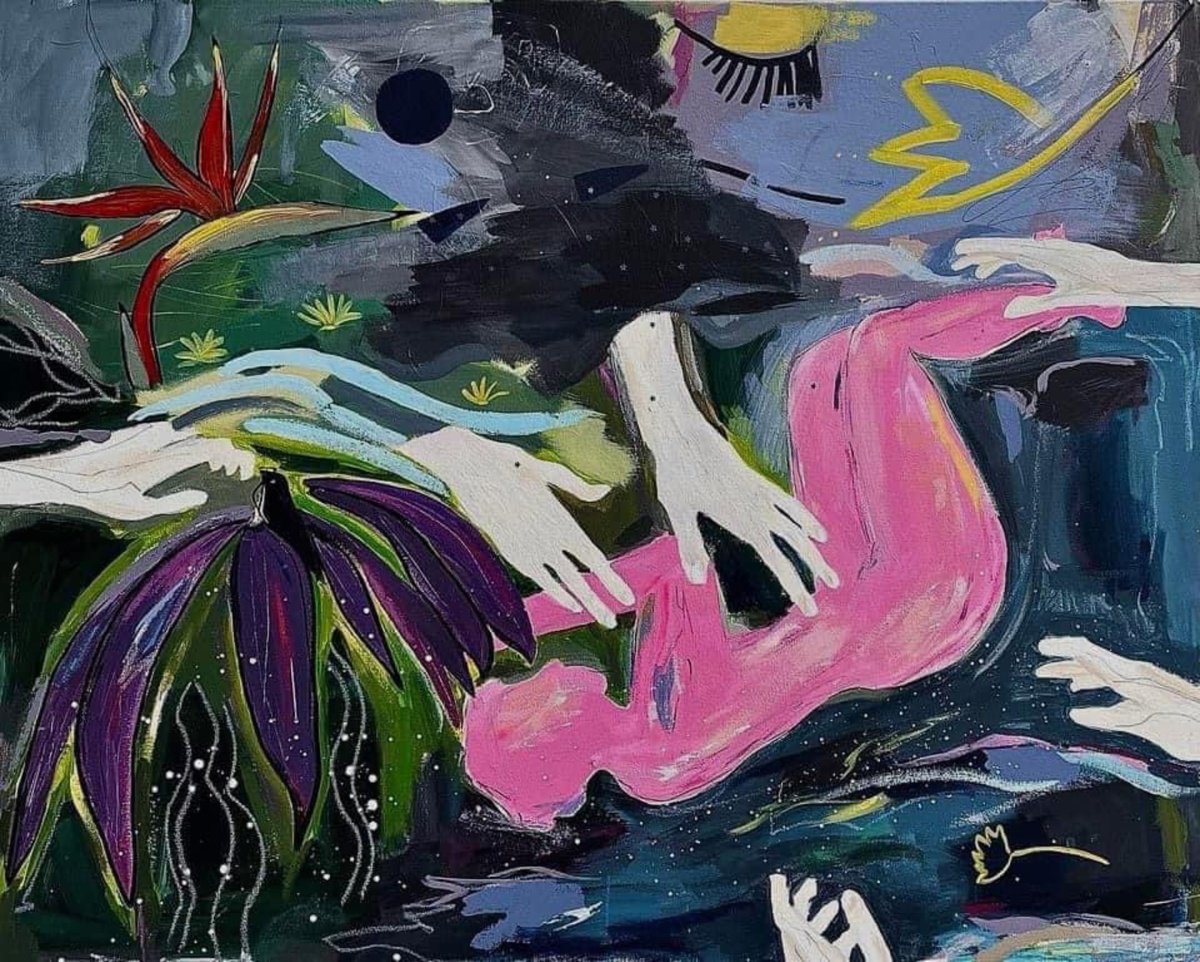 Abstract Landscape Acrylic Painting By Tanya Lytko, 39 X 31", "Dive", Original Artwork