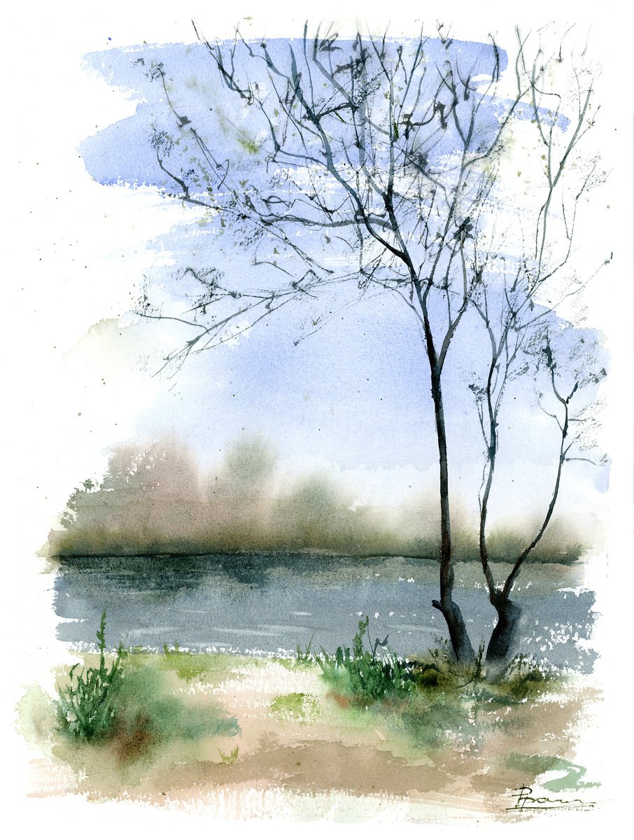 Impressionistic Watercolour , Park In City By Olga Tchefranov (Shefranov), 11 X 15, Artwork For Sale On Artfinder