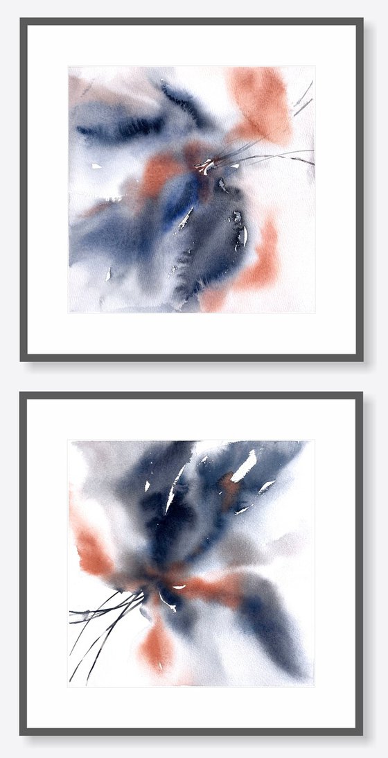 Abstract blue flowers set of 2