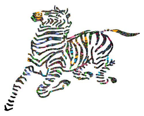 Zebra Running, Abstract/Conceptual, Framed Artwork, 12 x 16 inches, by Jeff Kaguri