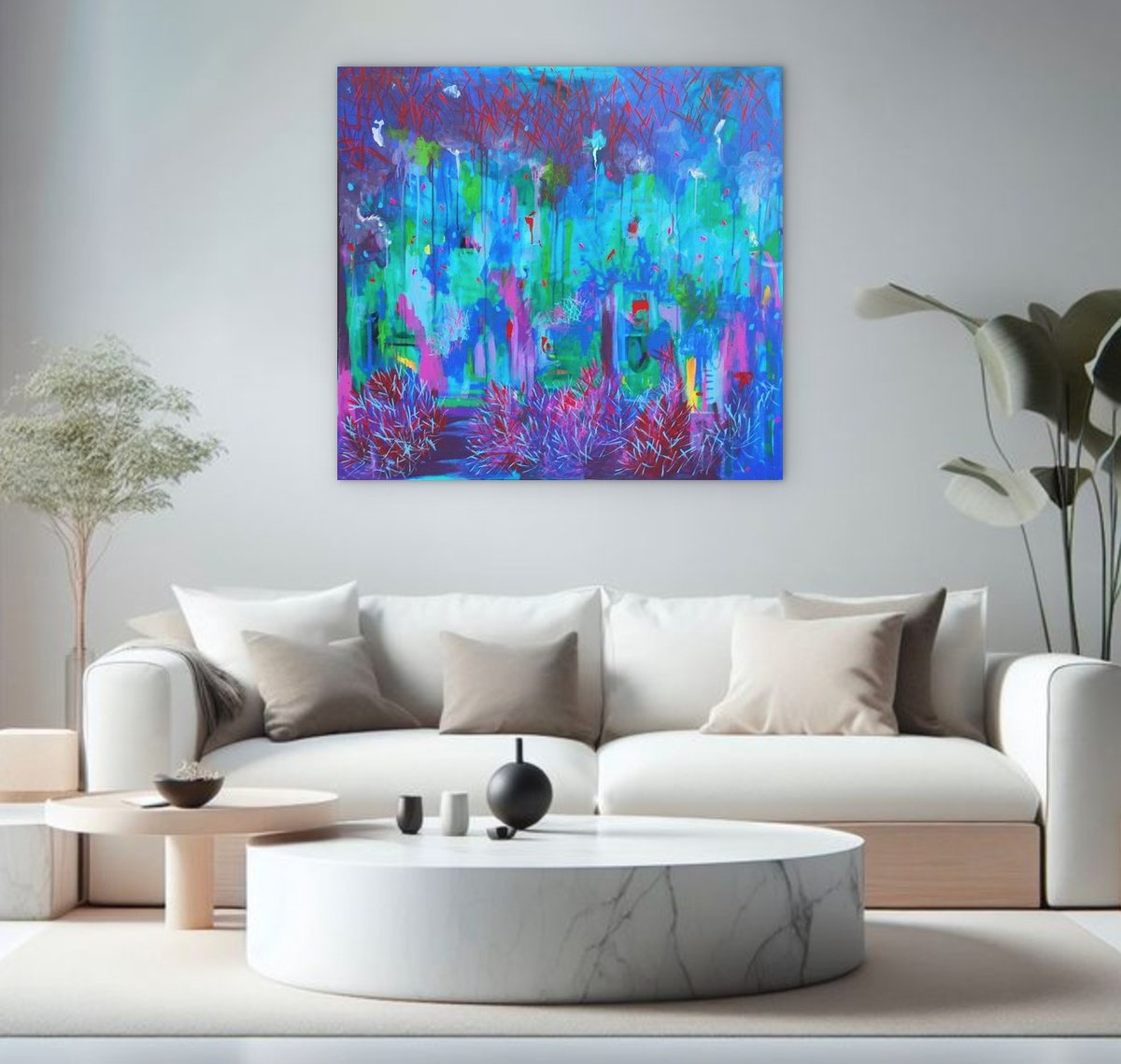 Abstract Landscape Acrylic Painting By Aasiri Wickremage, 39 X 39, A Frozen Tapestry, Original Artwork