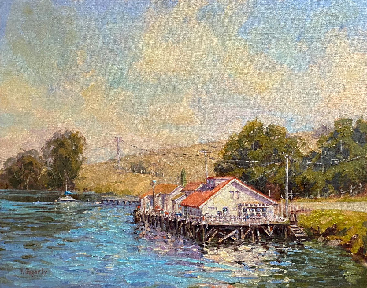Impressionistic Landscape Oil Painting By Tatyana Fogarty, 20 X 16", Life On The Bay, Original Artwork