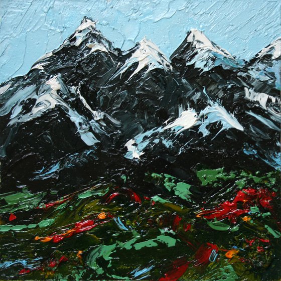 Mountains II.  4x4" / FROM MY A SERIES OF MINI WORKS LANDSCAPE / ORIGINAL OIL PAINTING