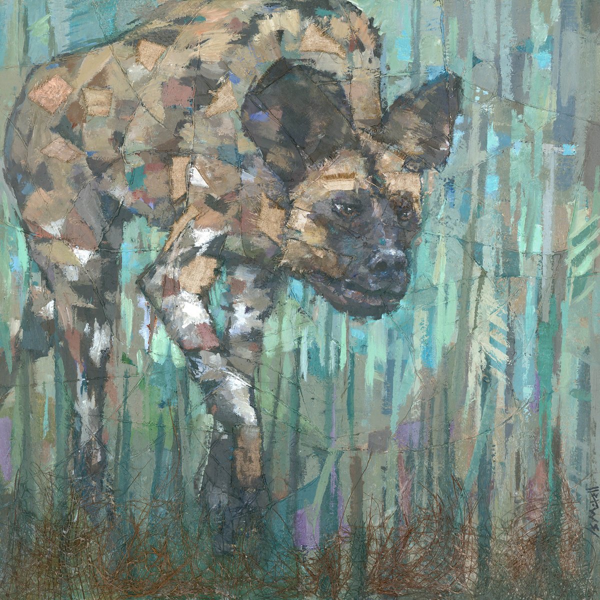 Impressionistic Painting , African Wild Dog By Steve Mitchell, 25 X 25, Artwork For Sale On Artfinder
