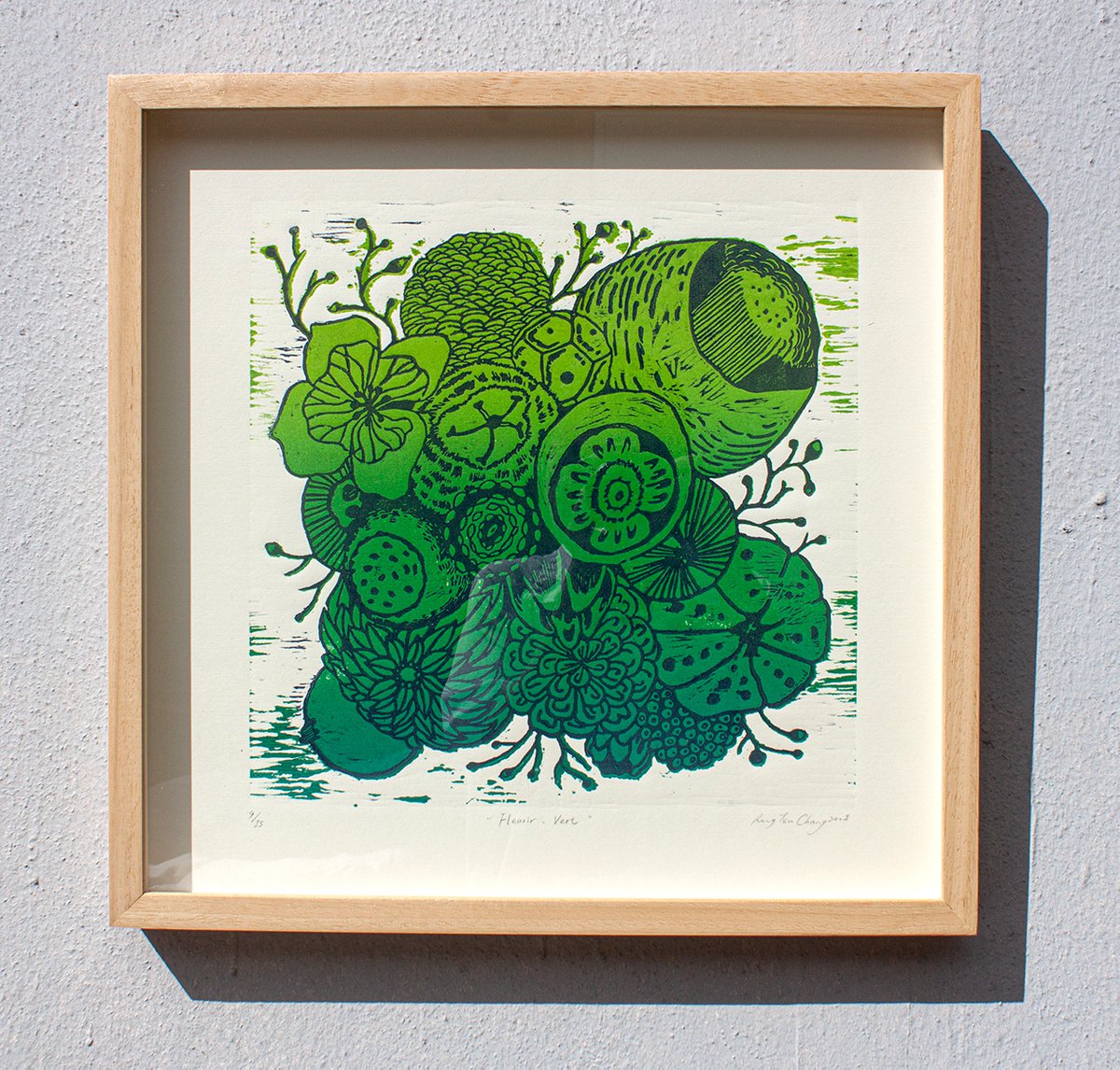 Botanical Limited Edition Print By Rung Tsu Chang, 15 X 16", Fleurir - Vert, Original Artwork