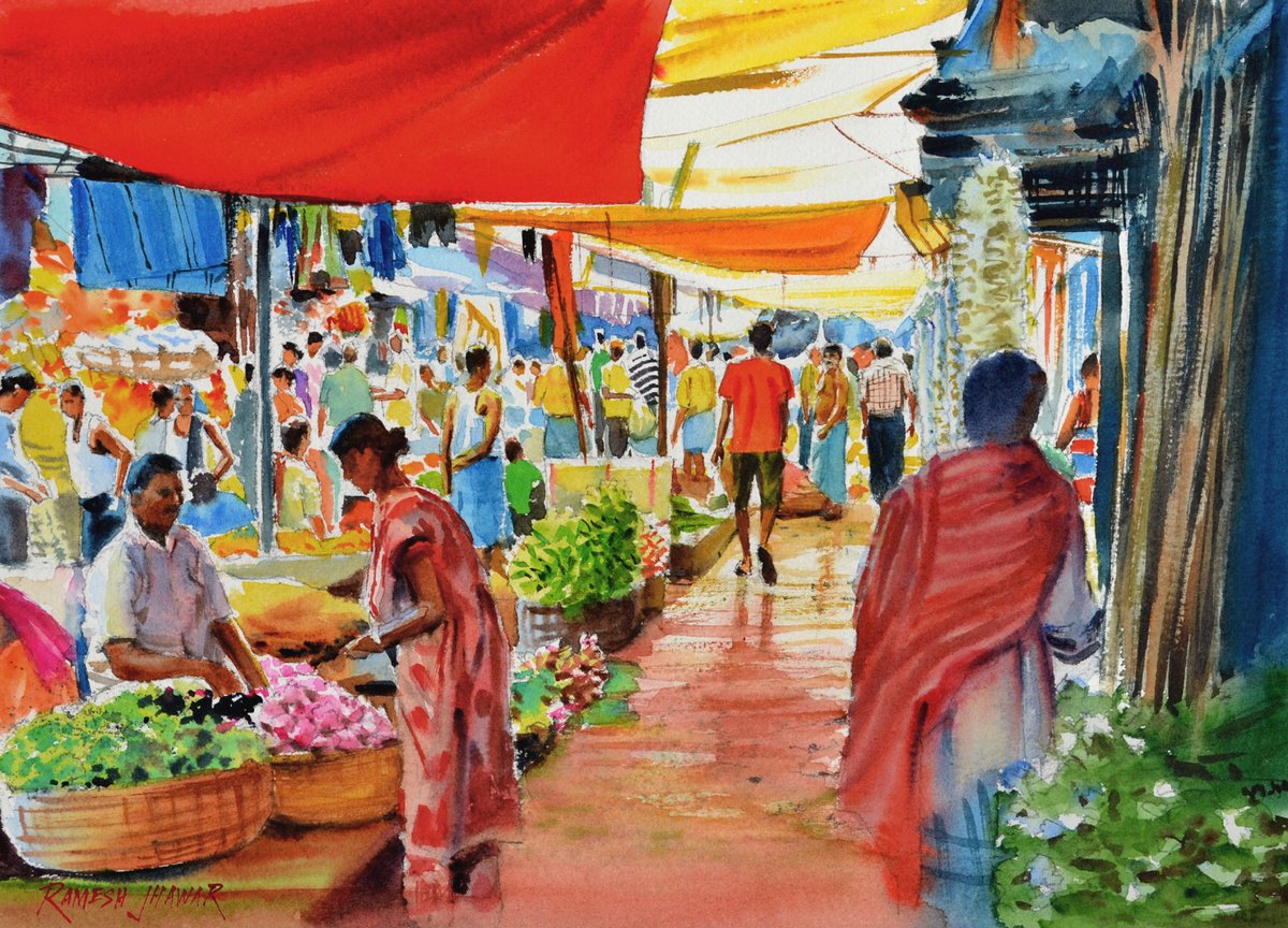 At the Flower Market by Ramesh Jhawar