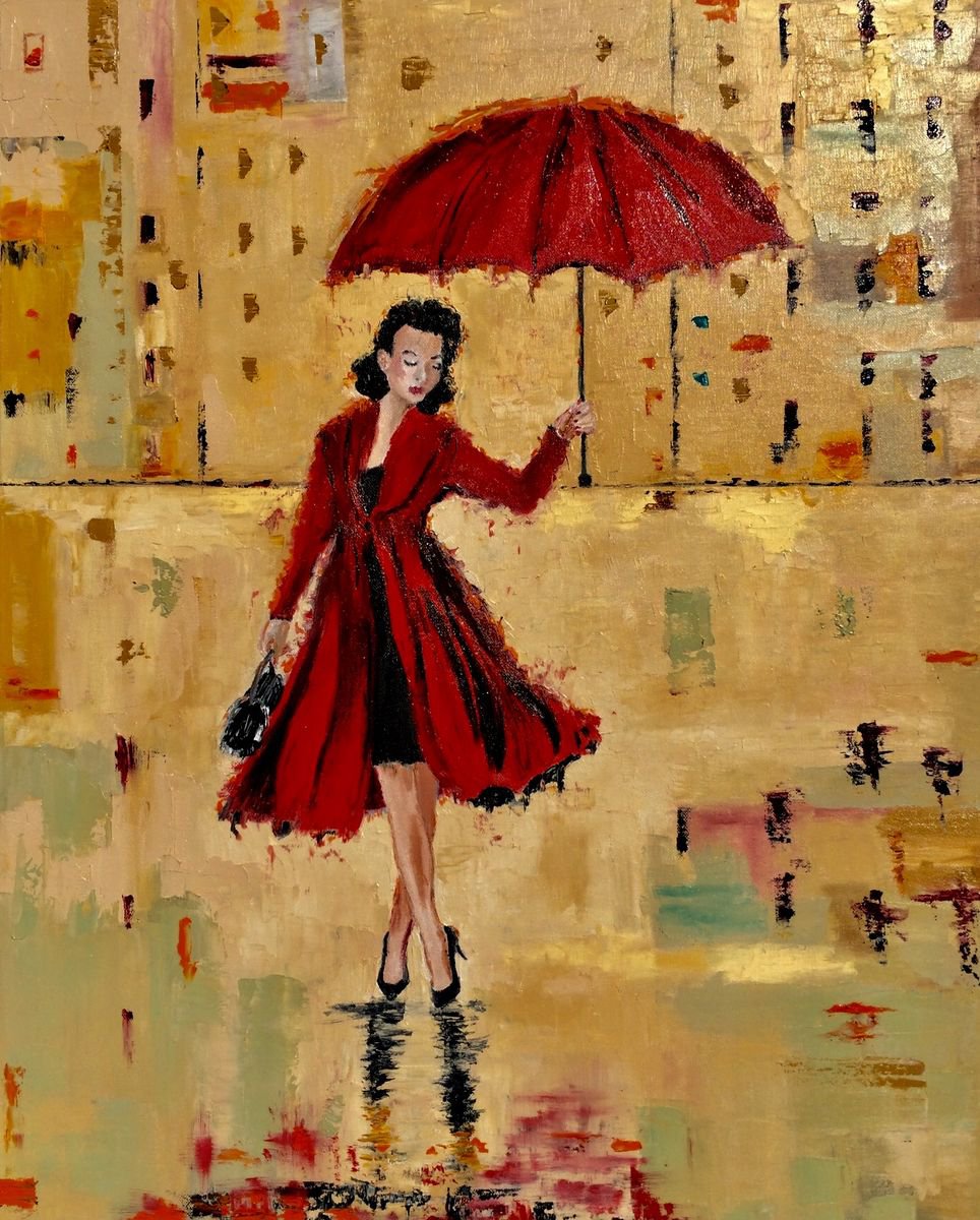 Impressionistic Portrait Oil Painting By Inna Montano, 24 X 30, Rainy Night, Original Artwork