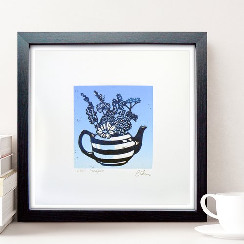 Teapot linocut by Carolynne Coulson