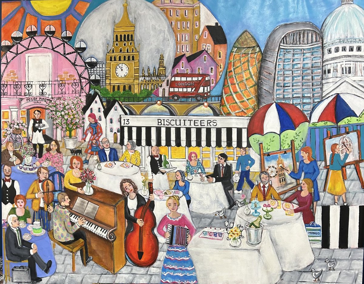 Naive Portrait Acrylic Painting By Suzette Datema, 47 X 37", Joy Of Arts Tarts And Notes, Original Artwork