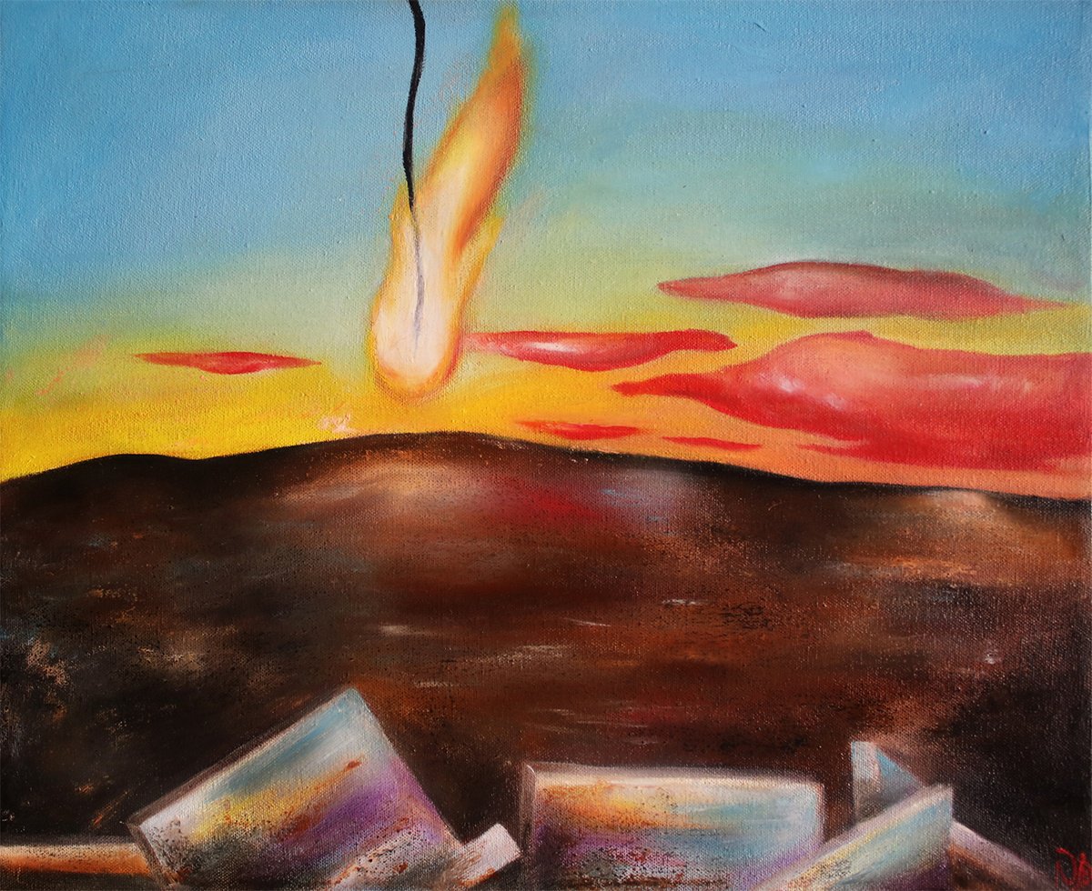 Surrealistic Landscape Oil Painting By Vanessa T Stefanova, 19 X 16", Canvas Prints Close Up, Original Artwork