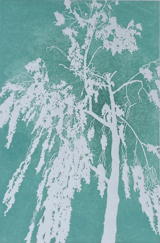 Ghost of Birch - Tree Silhouette Linocut Print