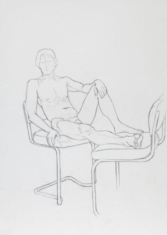 Male Nude between two chairs