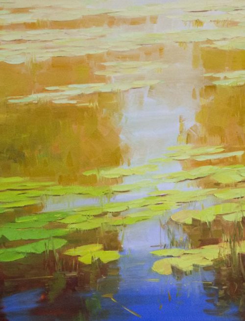 Water lilies  Autumn Palette Original oil Painting Large size Handmade artwork One of a Kind by Vahe Yeremyan