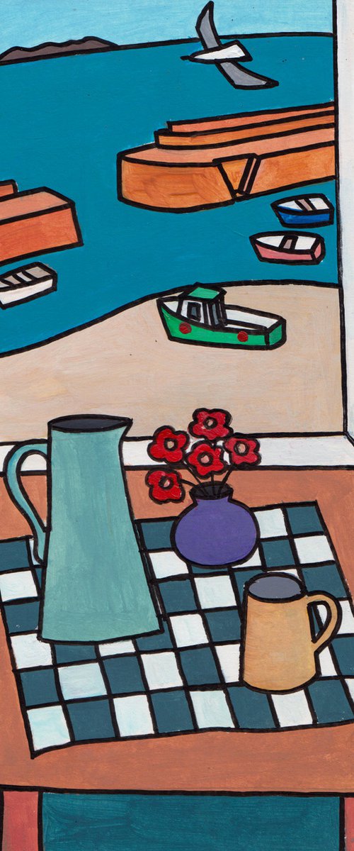 Still Life with Mousehole harbour view by Tim Treagust