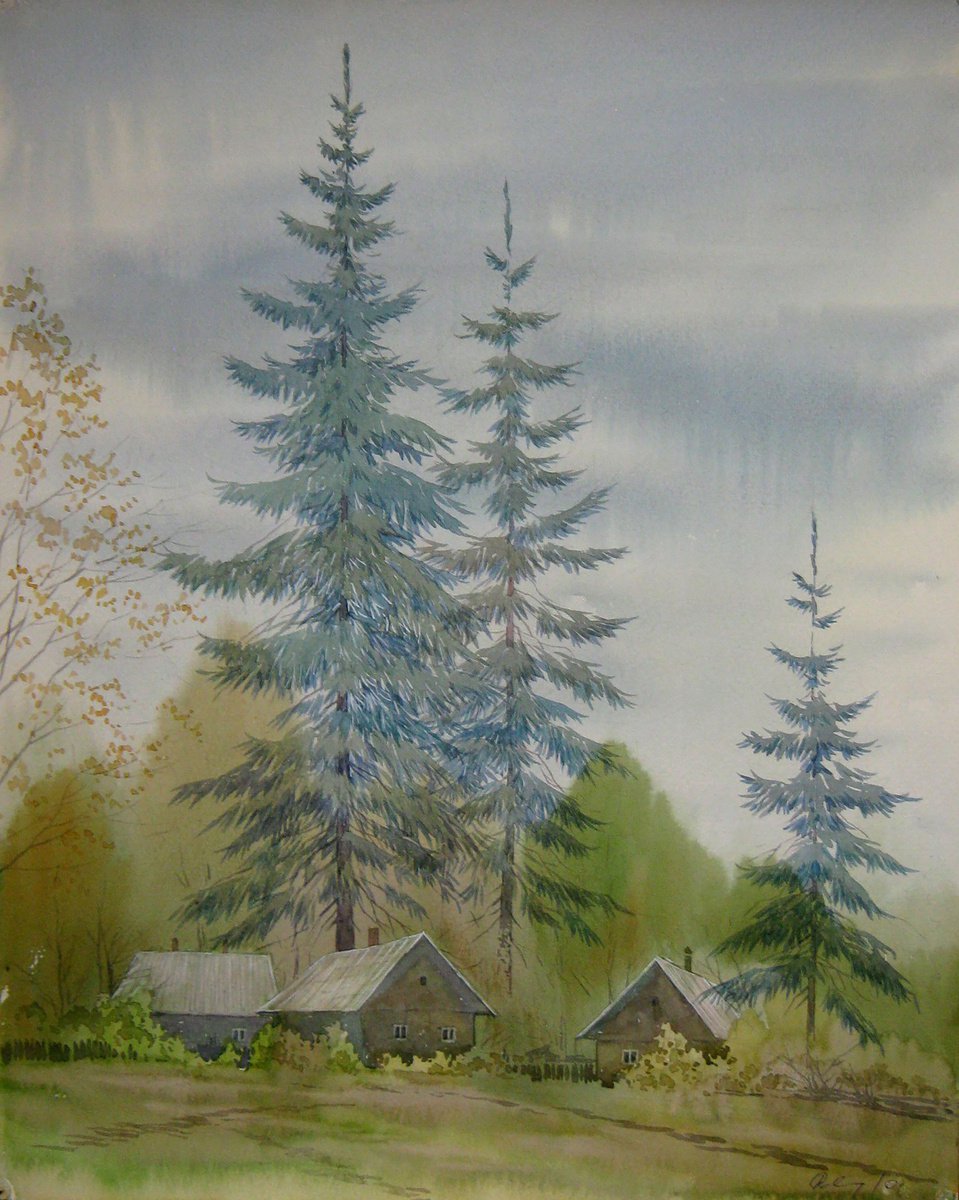 Impressionistic Landscape Watercolour By Valeriy Savenets-1, 16 X 20", October Days, Original Artwork
