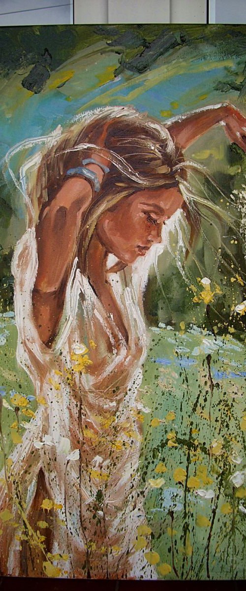 " THE END OF THE SUMMER :) ... " MEADOW original painting palette knife GIFT MODERN URBAN ART OFFICE ART DECOR HOME DECOR GIFT IDEA by Monika Luniak