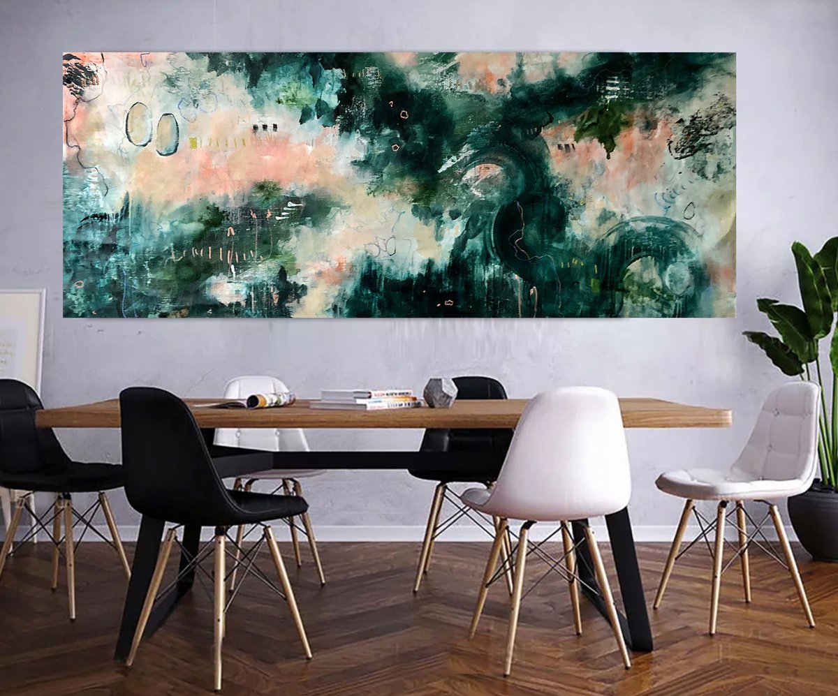 Organic Abstract Acrylic Painting By Alexandra Jagoda (Ovcharenko), 83 X 35, Underwater, Original Artwork