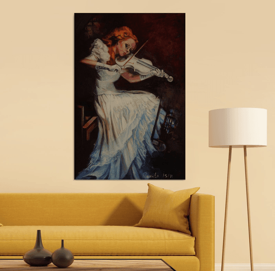 Violinist - 80 x 120cm Original Oil Painting