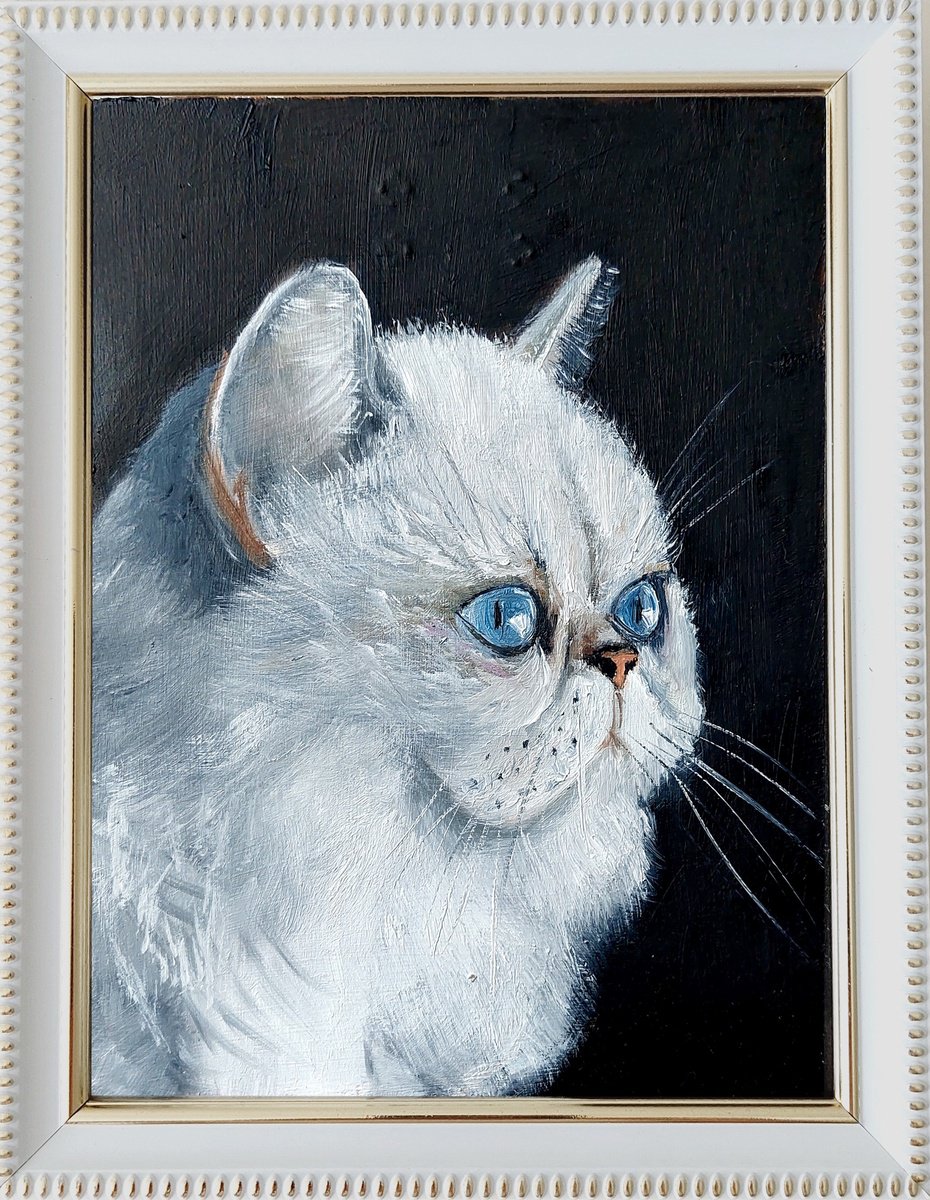 Impressionistic Animal Oil Painting By Ira Whittaker, 8 X 9, Fluffy Elegance, Original Artwork