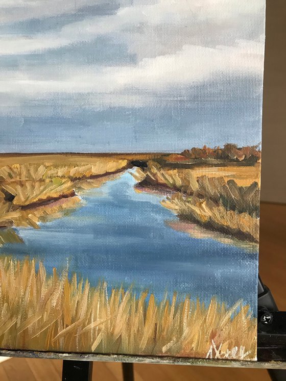Landscape oil painting, original artwork “By the River” 22x28cm