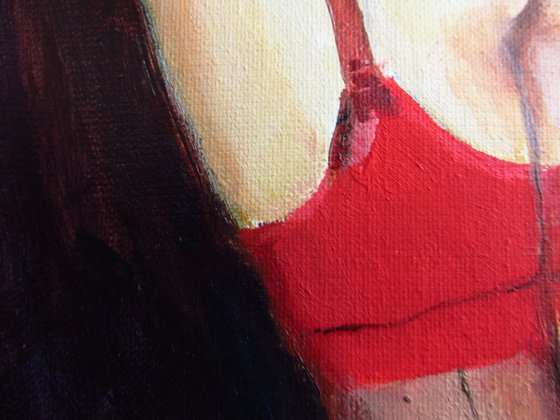 Lady In Red-erotic oil painting abstract background.
