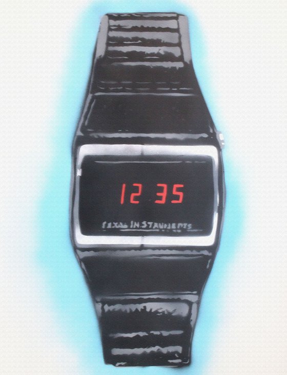Cheap digital watch by Texas Instruments (On an Urbox)