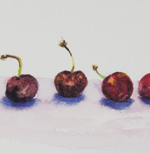 Rotten cherries in a line by Krystyna Szczepanowski