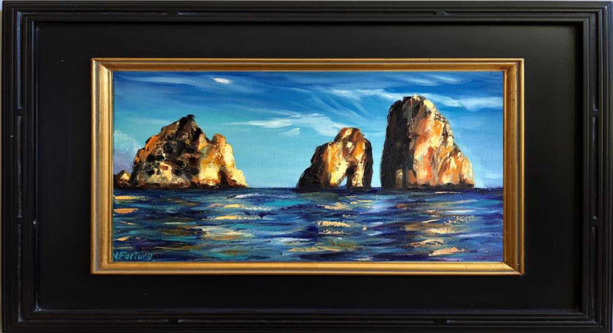 FARAGLIONI ROCKS ON THE HORIZON, Rocky Italian Seascape, Original Textured Impressionist P... by Nastia Fortune