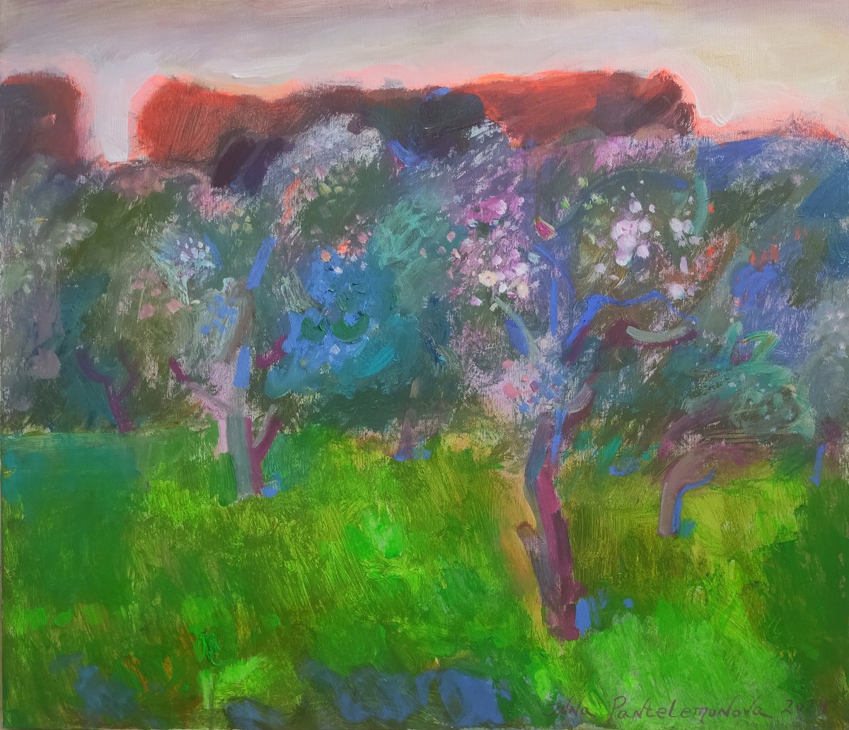 Impressionistic Landscape Acrylic Painting By Inna Pantelemonova, 29 X 25, Magic Garden, Original Artwork