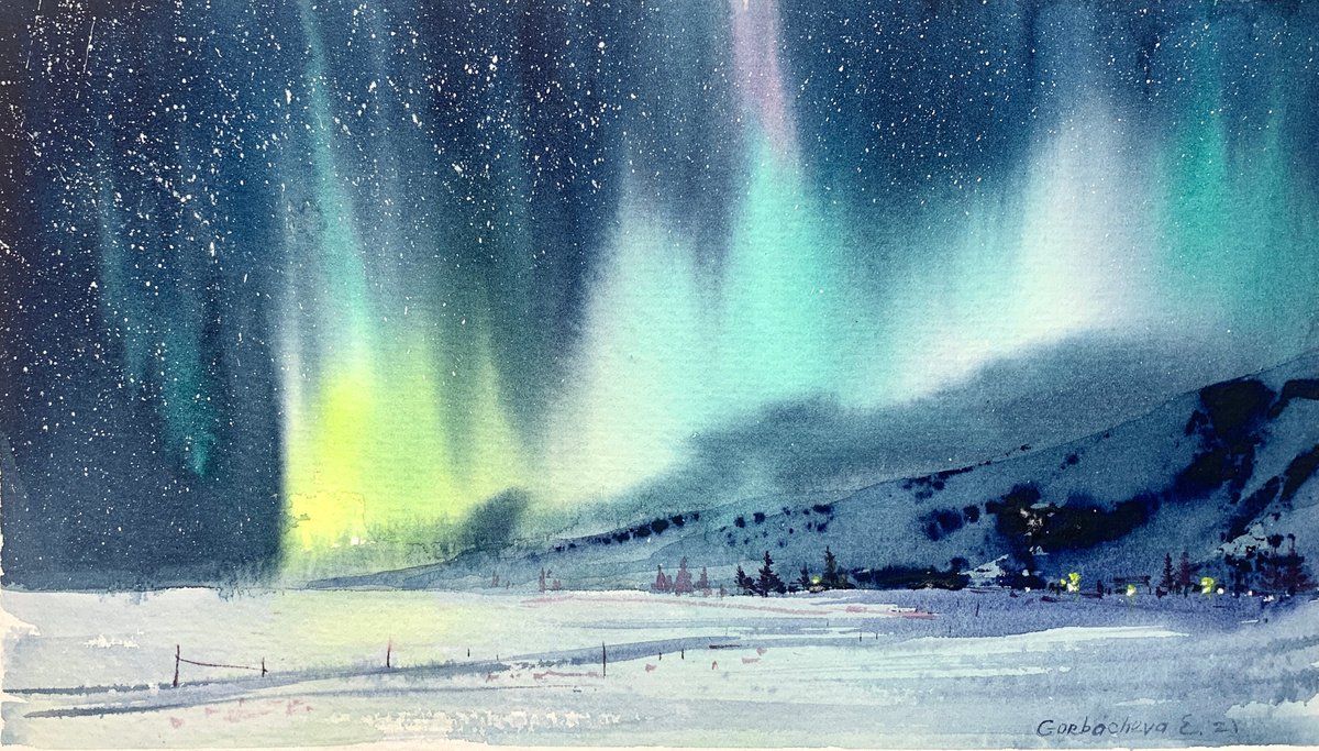 Aurora borealis 26 Watercolour by Eugenia Gorbacheva Artfinder