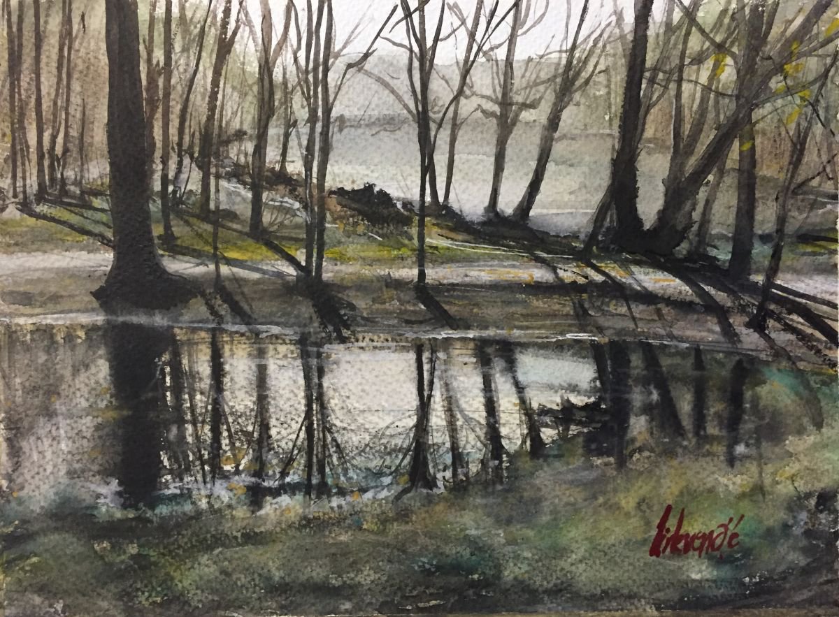 Impressionistic Landscape Watercolour By Tihomir Cirkvencic, 15 X 11", Spring Atmosphere, Original Artwork