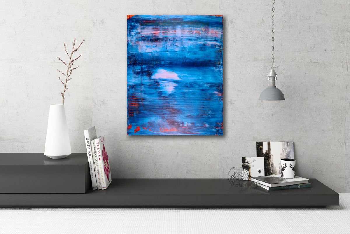 Abstract Acrylic Painting By Nestor Toro, 16 X 20", Blue Window, Original Artwork