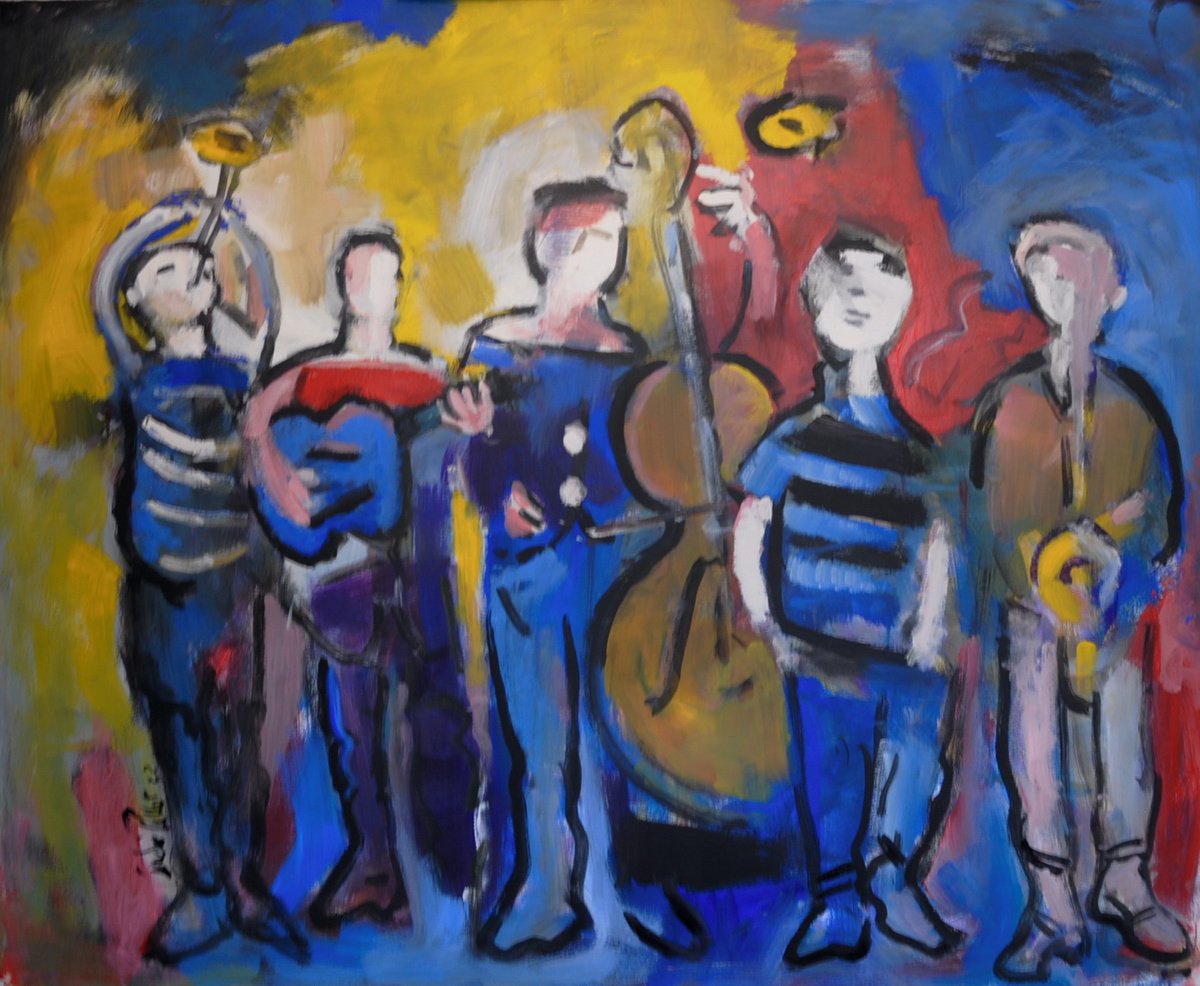 Organic Abstract Acrylic Painting By Andre Pallat, 47 X 39, The Blue Guitar, Original Artwork