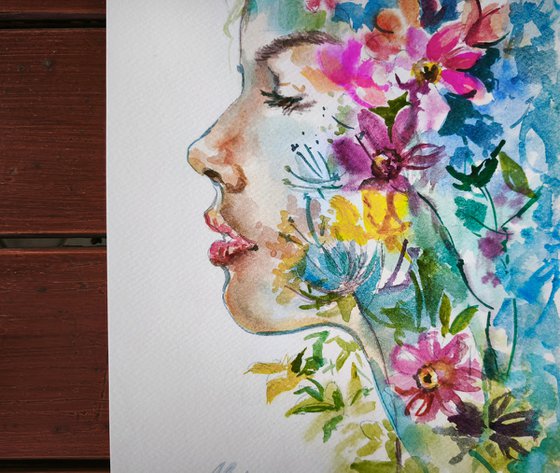 Woman watercolor art
