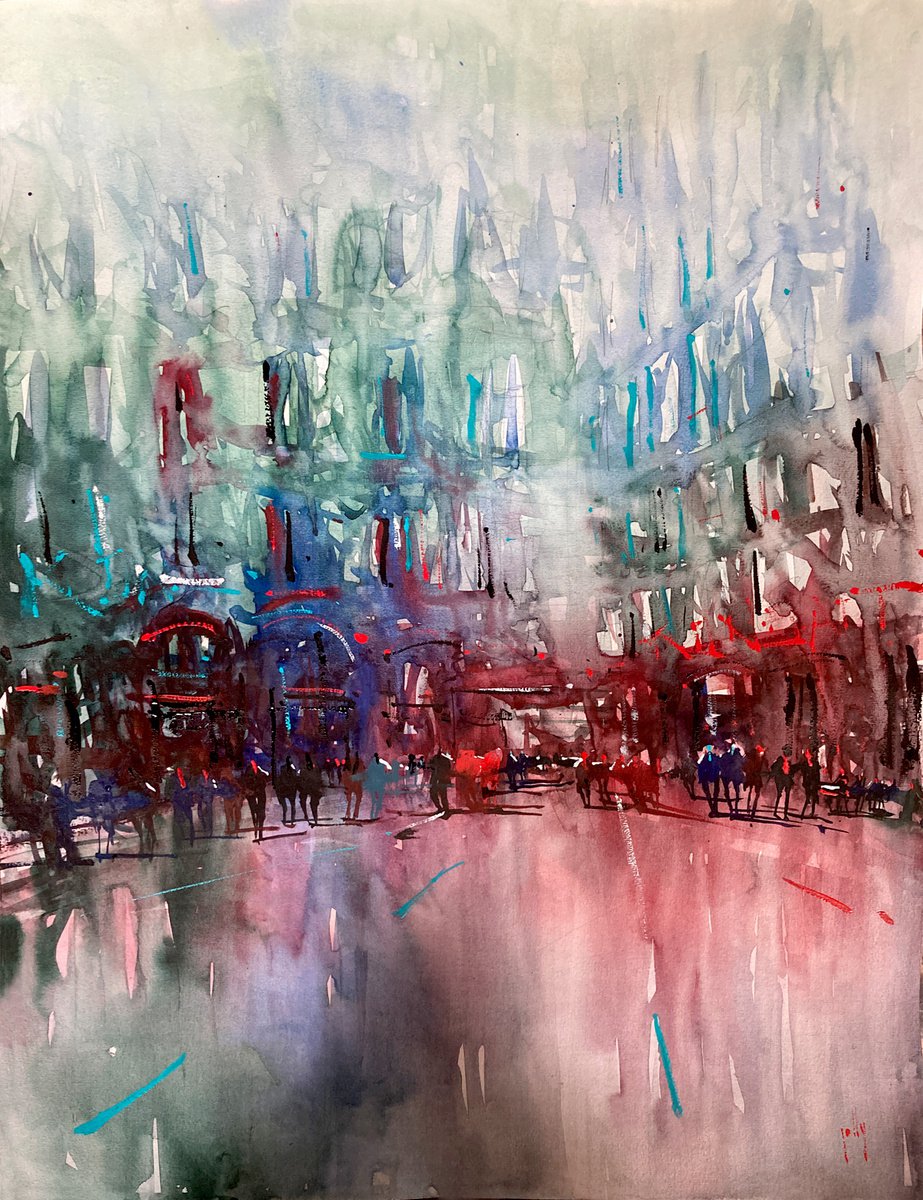 Impressionistic Cityscapes Watercolour By Nicolas Jolly, 20 X 26", Paris 027, Original Artwork