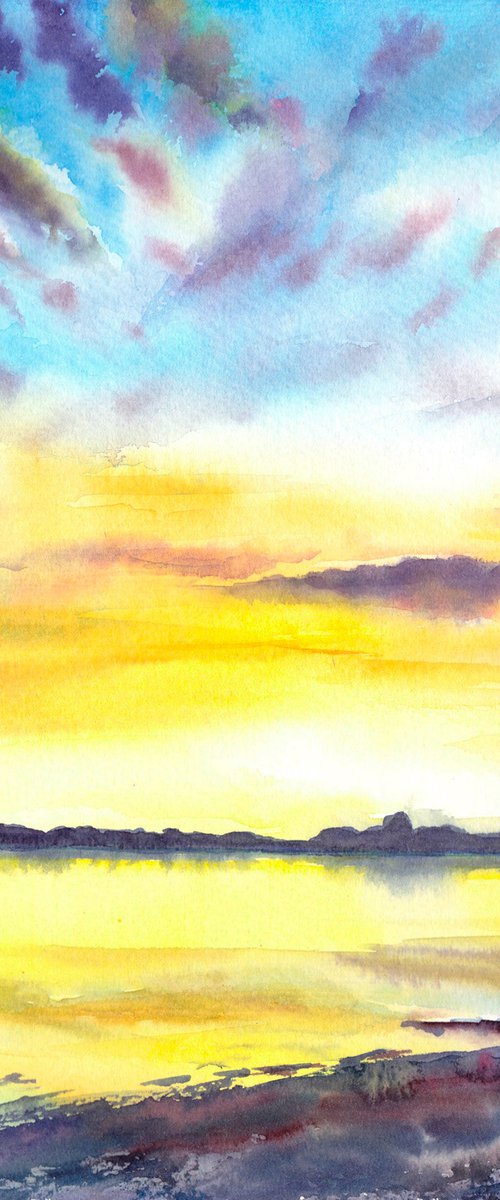 Sunset Painting, Original Landscape Painting, Original Watercolour Painting, Portrait format by Anjana Cawdell