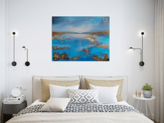 A XL large beautiful modern semi-abstract  seascape painting "Peace"