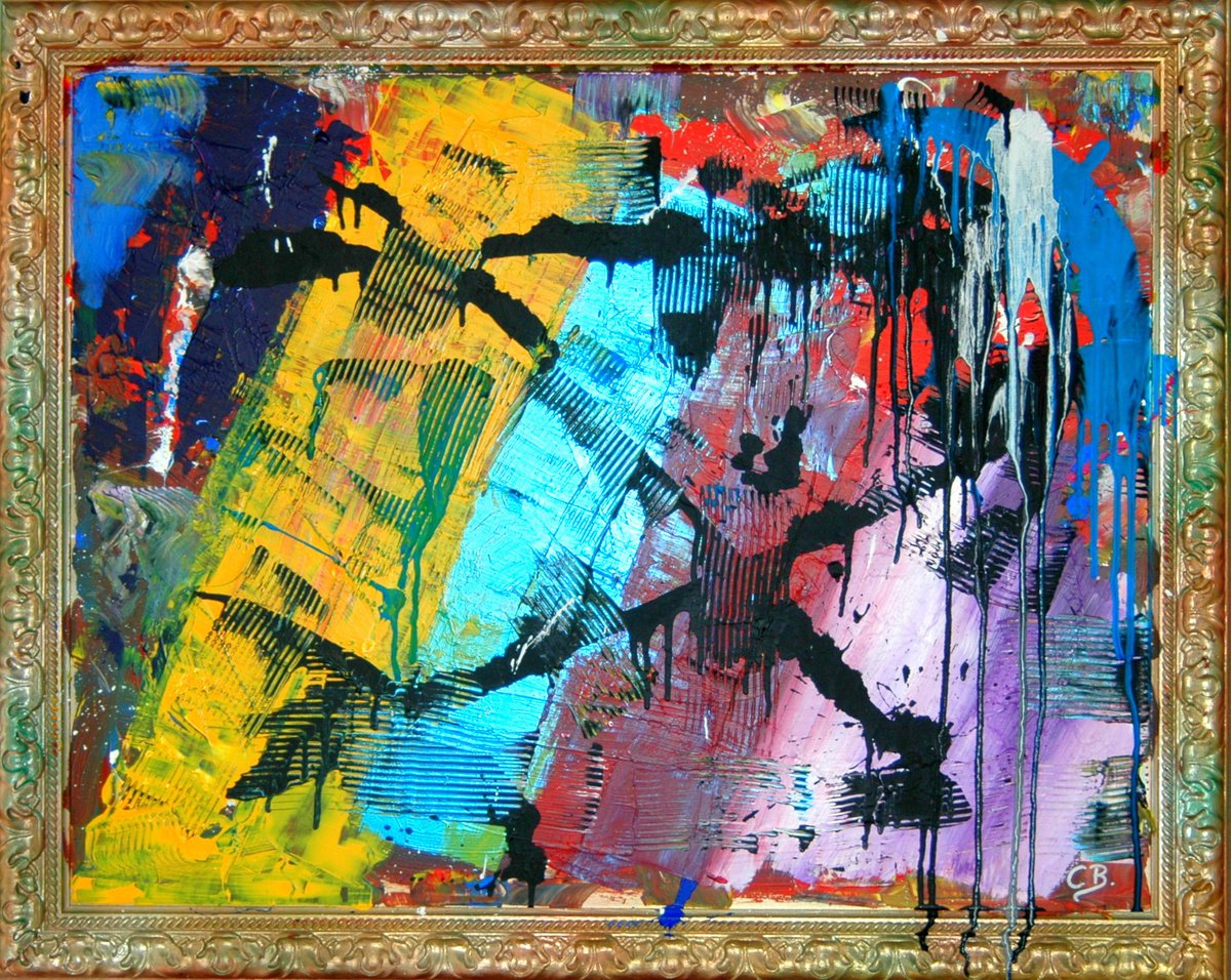 Abstract Acrylic Painting By Cb., 40 X 31, Abstract On Mdf 47, Original Artwork