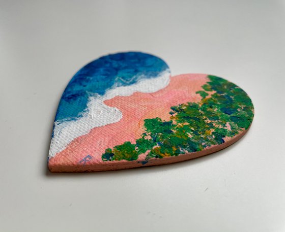 Sea Ocean Painting, Aerial View Heart Art, Coastal Fridge Magnet, Valentines Day Gift
