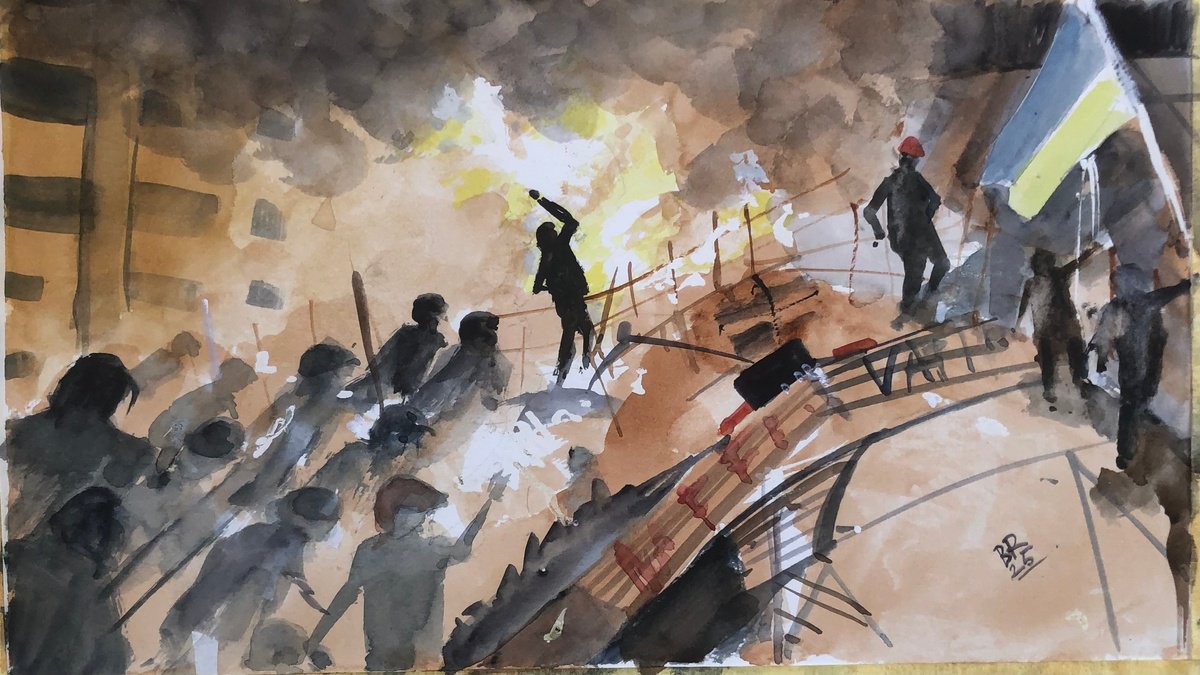 Expressive Portrait Watercolour By Bernd Rieve, 17 X 10, Revolution, Original Artwork