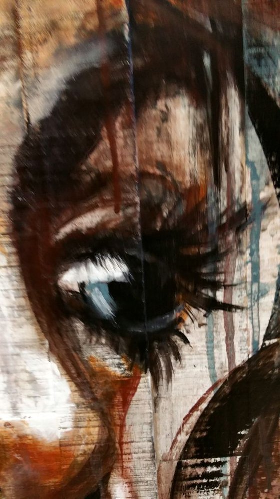 "Sasha" 60x80x2cm Original acryl painting on vietnamese acacia wood board ,ready to hang