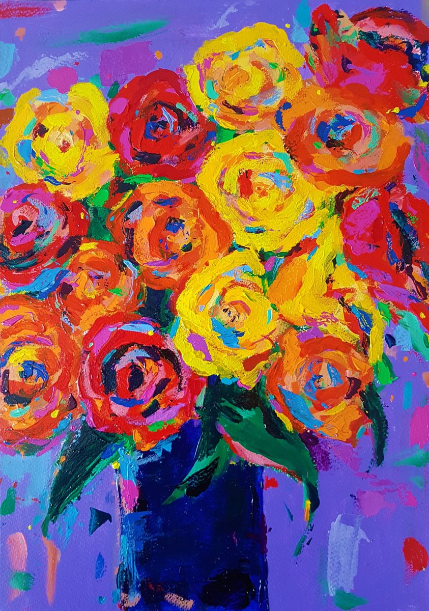 Roses in a Blue Vase by Dawn Underwood