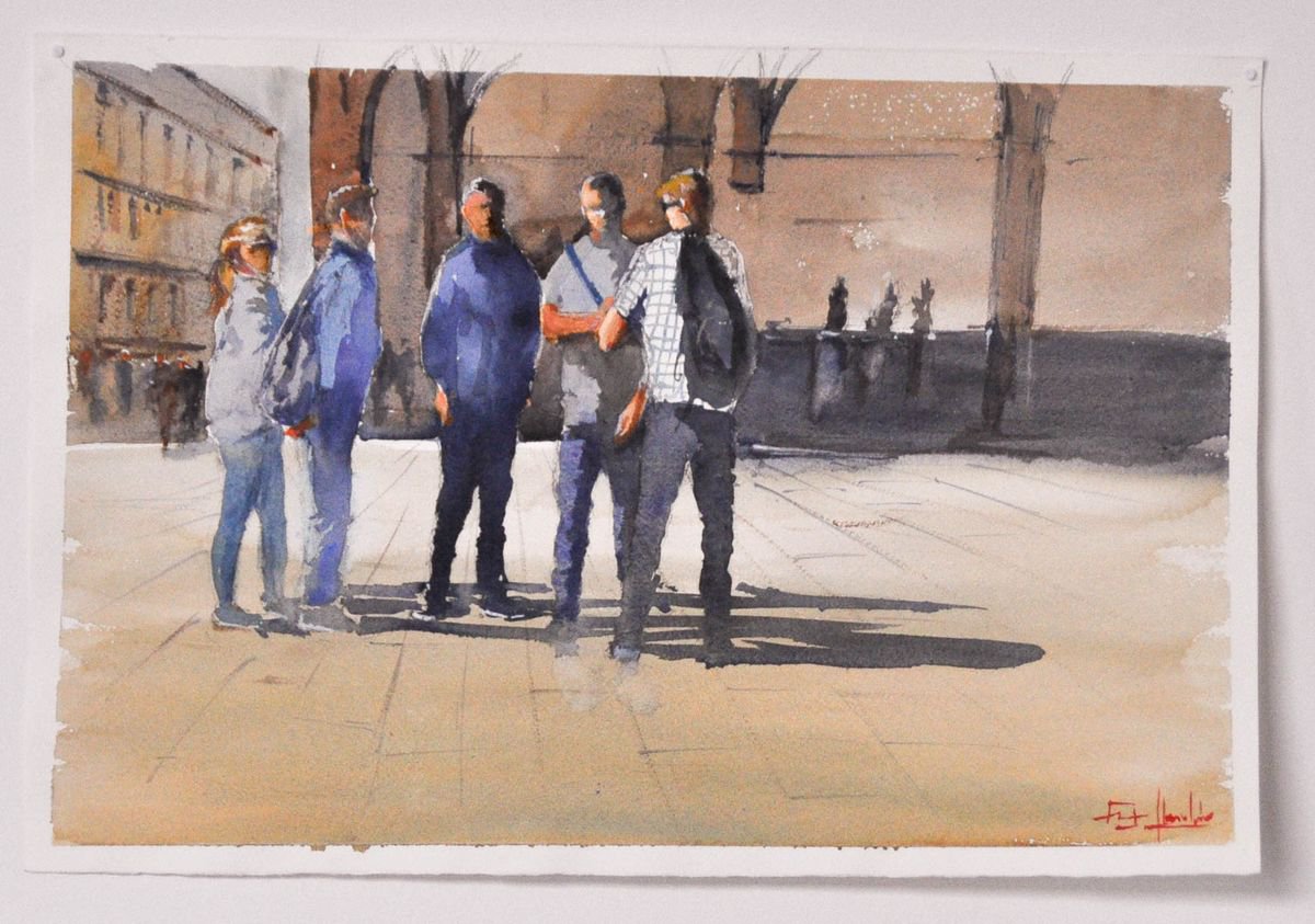 Impressionistic Portrait Watercolour By Flavio Furlan, 21 X 14, Young People In Florence, Original Artwork