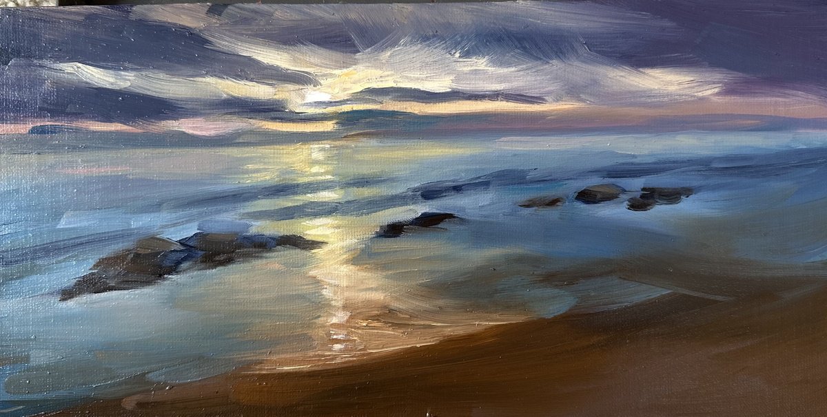 Impressionistic Landscape Oil Painting By Grace Diehl, 12 X 6, The Finale, Original Artwork