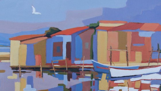 Fishermen's huts in a French harbour